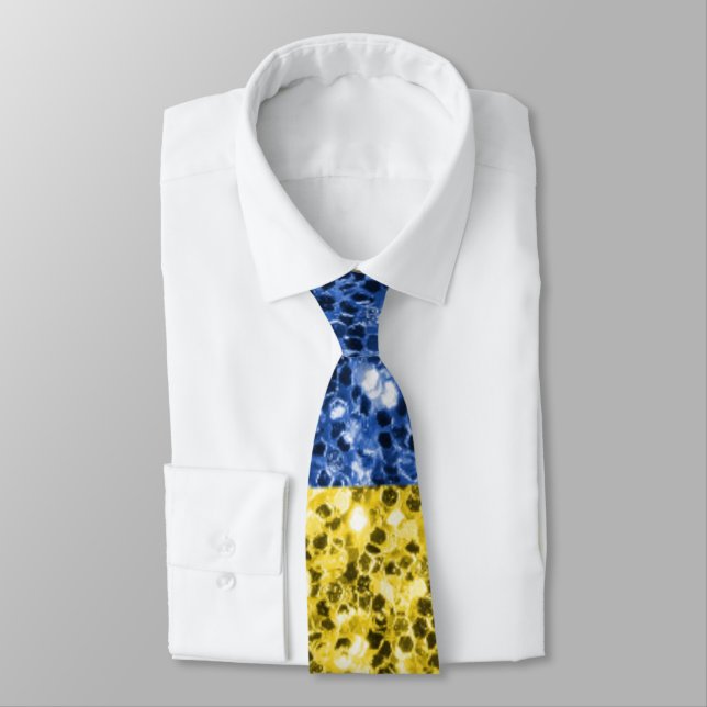 Blue yellow Ukraine flag glitter faux sparkles Tie (Tied)