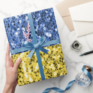 Blue yellow Ukraine flag glitter faux sparkles Wrapping Paper