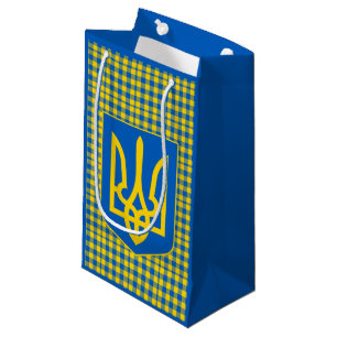 Blue & Yellow Ukraine Plaid pattern, Tartan Small Gift Bag