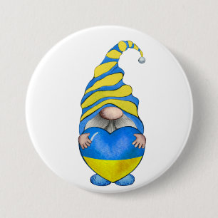 BLUE & YELLOW UKRANIAN GNOME WITH HEART 7.5 CM ROUND BADGE