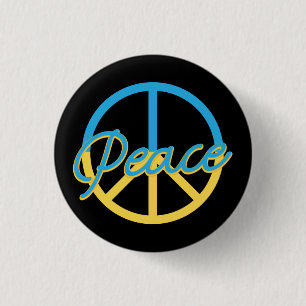 BLUE & YELLOW UKRANIAN PEACE SIGN 3 CM ROUND BADGE