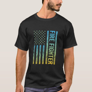 Blue Yellow USA Flag - Fire Fighter  T-Shirt