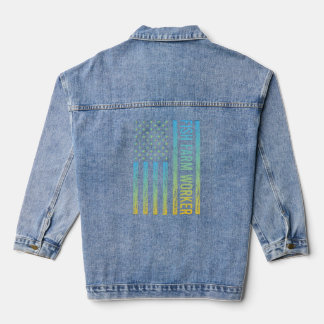 Blue Yellow USA Flag - Fish Farm Worker Denim Jacket