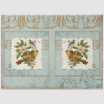 Blue Yellow Vintage Bird French Ephemera Decoupage Tissue Paper<br><div class="desc">Designed to use on facing doors or as a pair of matching wall art decoupage images, this French themed nature collage was created out of modern watercolors, combined with vintage printer's ornaments, script handwriting ephemera and botanical bird illustrations. The colour palette is a classic soft dusty Robin's egg blue, slate...</div>