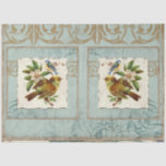 Blue Yellow Vintage Bird French Ephemera Decoupage Tissue Paper<br><div class="desc">Designed to use on facing doors or as a pair of matching wall art decoupage images, this French themed nature collage was created out of modern watercolors, combined with vintage printer's ornaments, script handwriting ephemera and botanical bird illustrations. The colour palette is a classic soft dusty Robin's egg blue, slate...</div>
