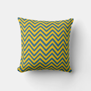Blue Yellow Vintage Retro Chevron Pattern Cushion