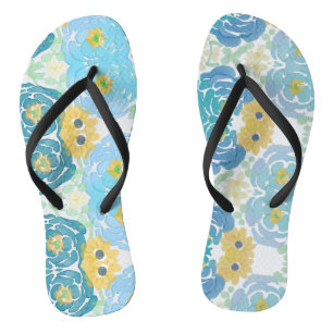 Blue & Yellow Watercolor Floral Jandals