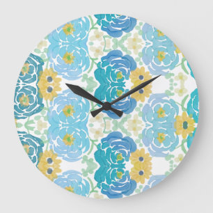 Blue & Yellow Watercolor Floral Large Clock