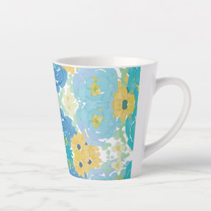 Blue & Yellow Watercolor Floral Latte Mug