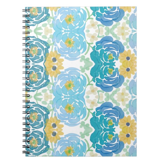 Blue & Yellow Watercolor Floral Notebook (Front)