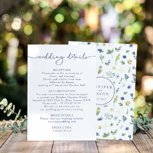 Blue yellow watercolor floral wedding details Card