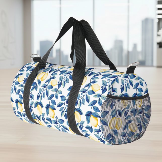 Blue Yellow Watercolor Lemon Duffle Bag (Creator Uploaded)