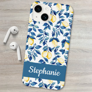 Blue Yellow Watercolor Lemon Name Case-Mate iPhone 14 Case