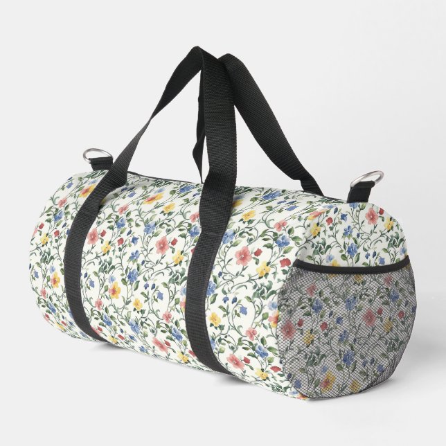Blue Yellow Watercolor Wildflower  Duffle Bag (Right Corner)
