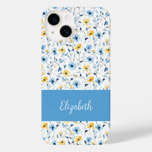 Blue Yellow Watercolor Wildflower Name Case-Mate iPhone 14 Case