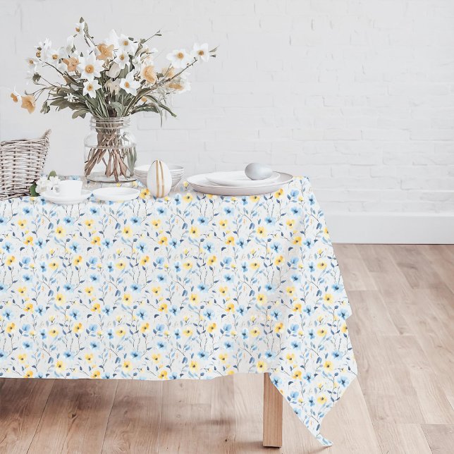 Blue Yellow Watercolor Wildflower  Tablecloth (Creator Uploaded)