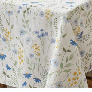 Blue Yellow Watercolor Wildflower Tablecloth
