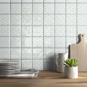 Blue Yellow Watercolor Wildflower Tile
