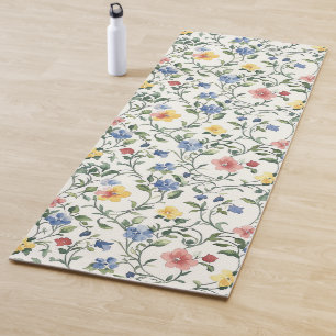 Blue Yellow Watercolor Wildflower Yoga Mat