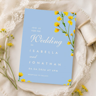 Blue & Yellow watercolor wildflowers wedding  Invitation