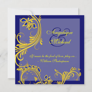Blue yellow wedding anniversary engagement invitation