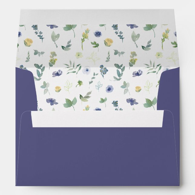 Blue Yellow Whimsical Flower Boho Wedding Envelope (Back (Bottom))