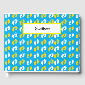 BLUE YELLOW WHITE BABY FEET GUEST BOOK
