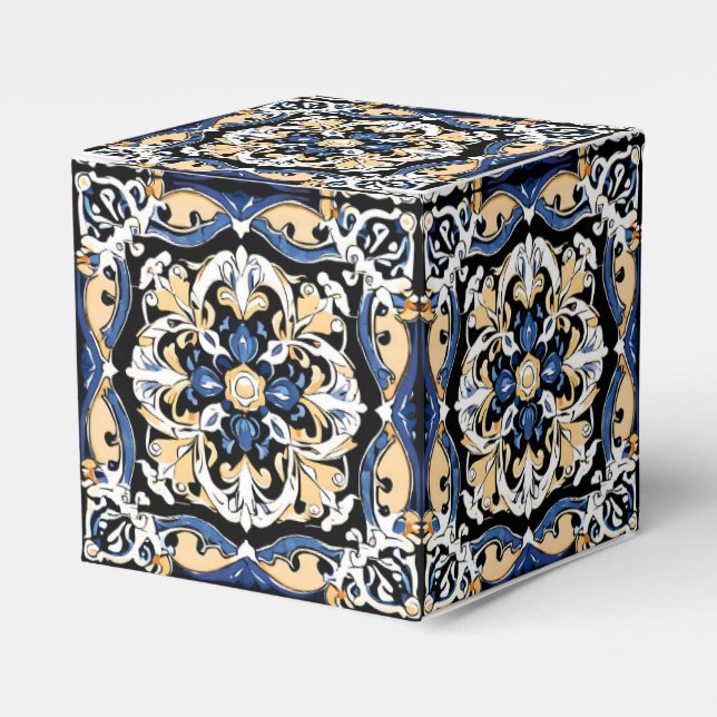 Blue Yellow White Black Azuleju Spanish Moroccan Favour Box (Front Side)