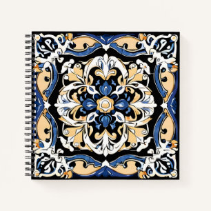 Blue Yellow White Black Azuleju Spanish Moroccan Notebook