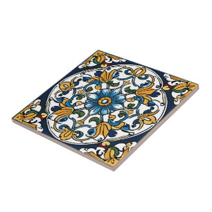 Blue Yellow White Black Azuleju Spanish Moroccan Tile