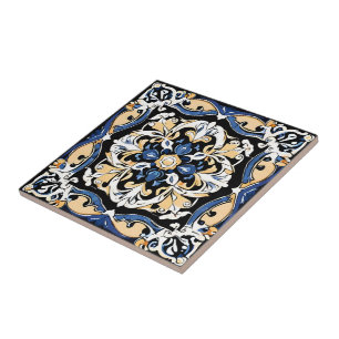 Blue Yellow White Black Azuleju Spanish Moroccan Tile