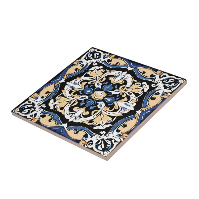 Blue Yellow White Black Azuleju Spanish Moroccan Tile (Side)