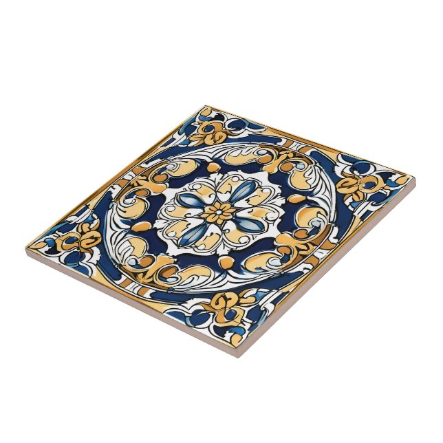 Blue Yellow White Black Azuleju Spanish Moroccan Tile (Side)