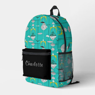 Blue Yellow White Black Mid Century Modern  Printed Backpack