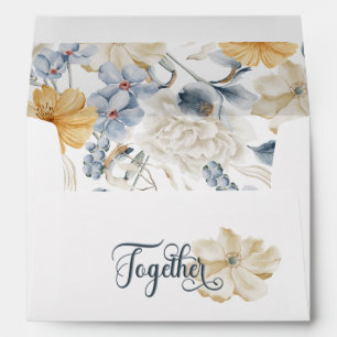 Blue Yellow & White Floral Wedding Envelope