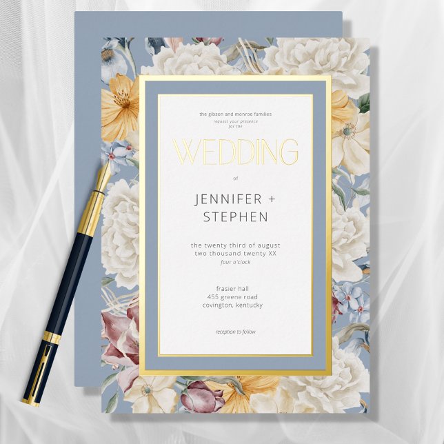 Blue Yellow & White Floral Wedding Gold  (Creator Uploaded)