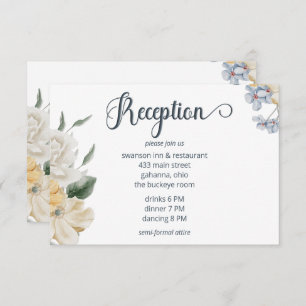 Blue Yellow & White Floral Wedding Reception Enclosure Card