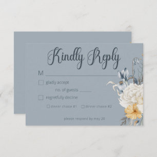 Blue Yellow & White Floral Wedding RSVP Card