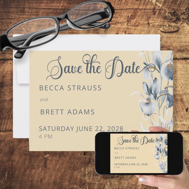Blue Yellow & White Floral Wedding Save The Date (Creator Uploaded)