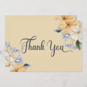Blue Yellow & White Floral Wedding Thank You Card