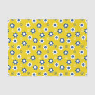 BLUE YELLOW WHITE PEACE SIGNS & FLOWERS TISSUE PAPER