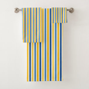 BLUE YELLOW WHITE STRIPES BATH TOWEL SET