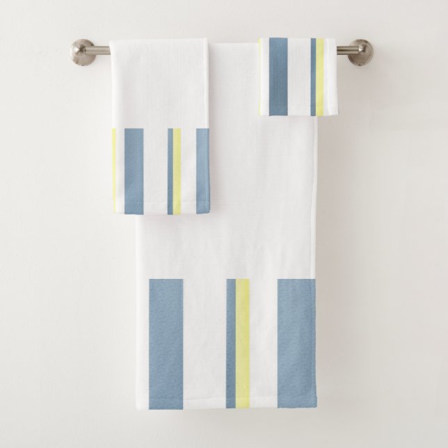 Blue Yellow White Watercolor Stripes Bath Towel Set (Insitu)
