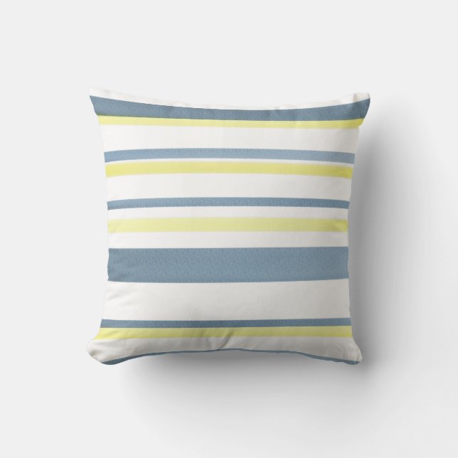 Blue Yellow White Watercolor Stripes Cushion (Front)