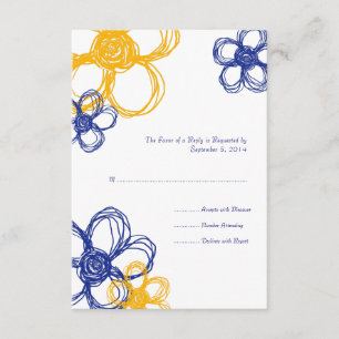 Blue & Yellow Wild Flowers Wedding RSVP Card
