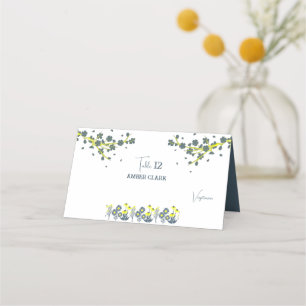 Blue Yellow Wildflower Floral Boho Wedding Place Card