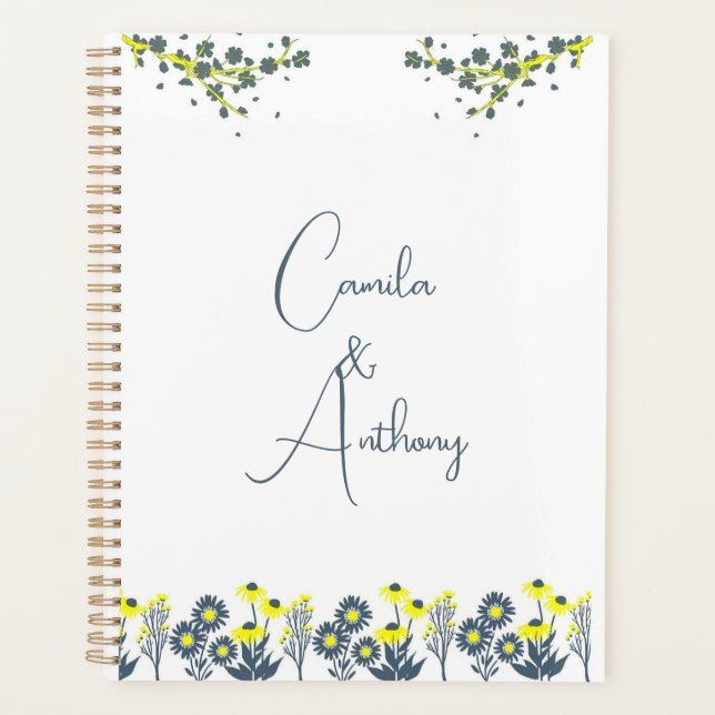Blue Yellow Wildflower Floral Boho Wedding Planner (Front)