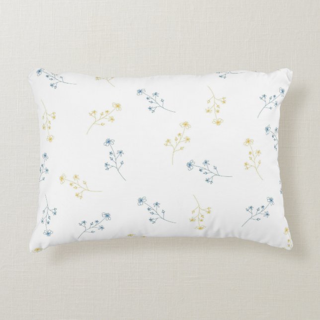 Blue Yellow Wildflower Pattern Decorative Cushion (Front)