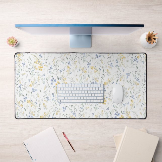 Blue Yellow Wildflower Pattern Desk Mat (Office 1)