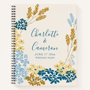 Blue Yellow Wildflower Wedding Planning Names Date Notebook